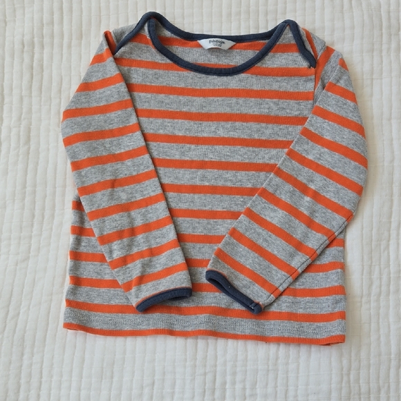 Baby Boden Striped Long Sleeve Tee in Orange and Gray - Picture 1 of 4